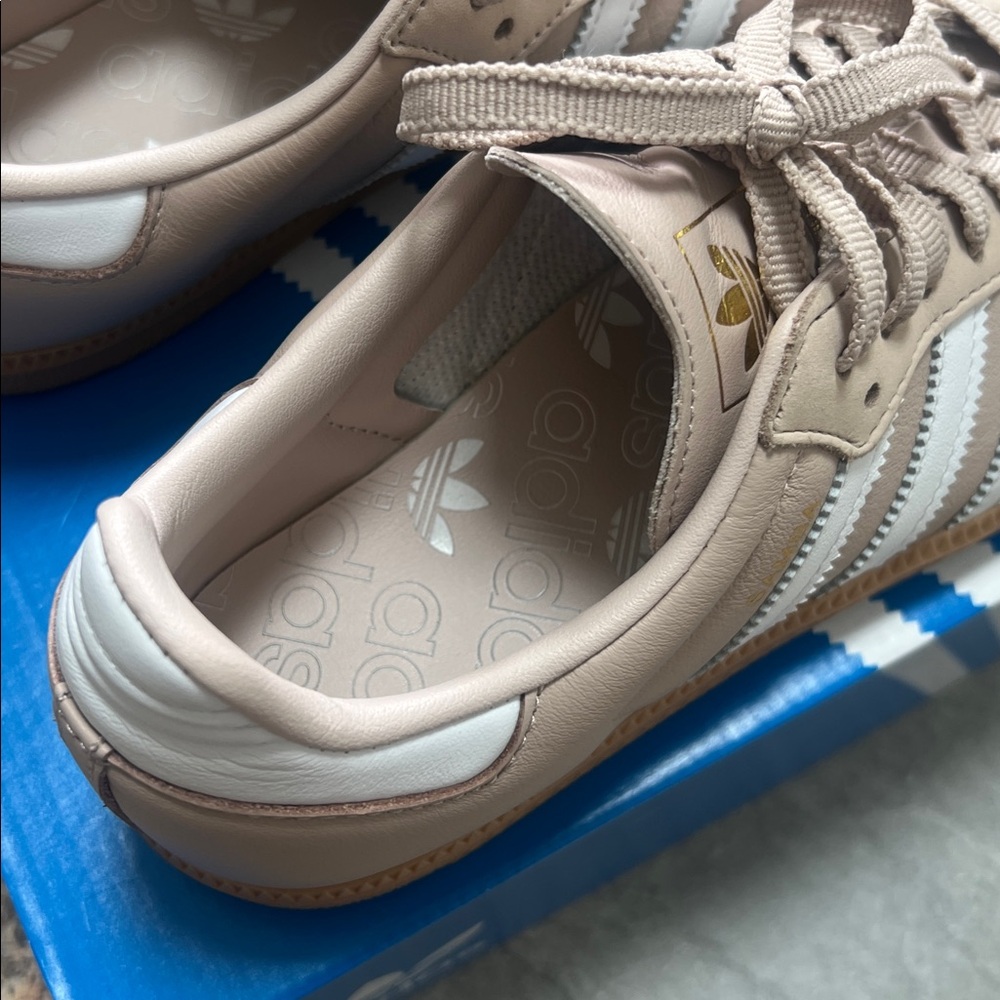 adidas Beige/Tan Samba Style Leather Sneakers - Picture 3 of 6